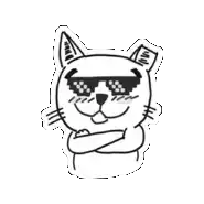 a black and white drawing of a cat wearing sunglasses and a shirt .