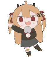 a cartoon drawing of a girl with horns holding a microphone in her hand