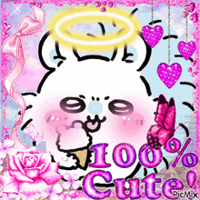 a picture of a cartoon bear with a halo and the words 100 % cute