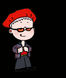 a cartoon character wearing sunglasses and a red beret