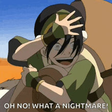 a cartoon character with the words oh no what a nightmare behind him