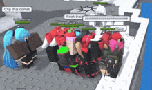 a group of roblox characters are standing next to each other in a room and talking to each other .