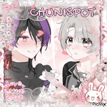 a picture of two anime characters with the words chunispot written above them