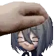 a pixel art of a person petting a girl 's head with a hand .