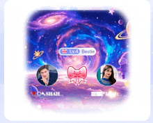 a picture of a man and a woman with lv.4 bestie written on it