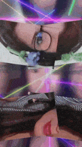 a collage of images shows a woman wearing glasses