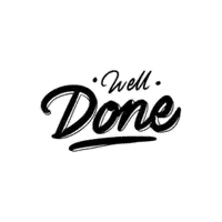 a black and white logo that says well done on a white background