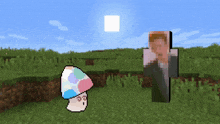 a pixel art drawing of a mushroom and a man