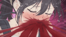 a girl with blood coming out of her nose and mouth