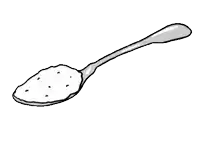 a black and white drawing of a spoon filled with salt and pepper .