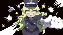 a cartoon drawing of a girl in a police uniform pointing at something