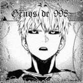 a black and white drawing of a man with the words genos de 998 on the bottom