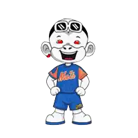 a cartoon character is wearing a mets jersey