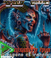 an album cover for insanity queens of insanity featuring a female demon