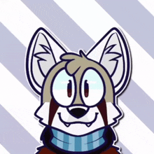 a cartoon drawing of a wolf wearing a scarf and smiling .