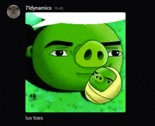 a picture of an angry bird holding a baby pig in its mouth