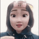 a woman with curlers in her hair is wearing a cartoon character .