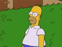 a cartoon of homer simpson standing in front of a house