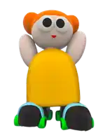 a cartoon character wearing a yellow shirt and roller skates