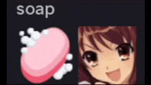 a picture of a girl with a soap bar next to her