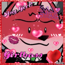a picture of a fox with hearts and the words " stay girl " on it