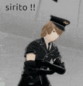 a man in a military uniform is holding a gun and says sirito !!