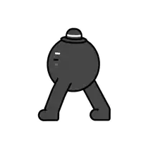 a cartoon drawing of a black ball with a top hat on