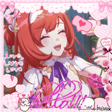 a picture of a girl with the words love love love on the bottom
