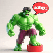 a statue of the hulk with a speech bubble that says injekkk