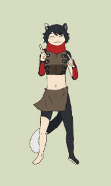a pixel art drawing of a girl with a cat ear and tail