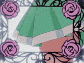 a drawing of a woman 's skirt with pink roses surrounding it
