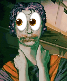 a cartoon drawing of a man with huge eyes