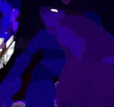 a purple and pink cartoon with the words oh shit he got a creature on the bottom