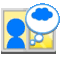 a picture of a person and a thought bubble with a blue cloud .
