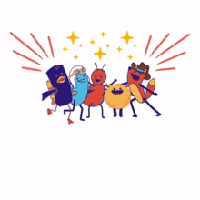 a group of cartoon characters standing next to each other with #kidscomicsletsgo written below them