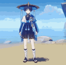a cartoon character is standing on a beach wearing a straw hat .