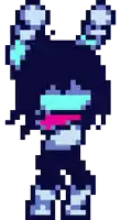 a pixel art drawing of a girl with horns and a pink eye .