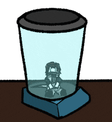 a cartoon drawing of a person in a glass
