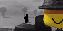a cartoon character wearing a hat and a yellow face