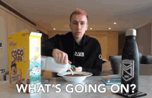 Whats Going On Pouring Milk Into Cereal GIF - Whats Going On Pouring Milk Into Cereal Hi GIFs