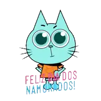 a cartoon cat says feliz dia dos namorados on a white background