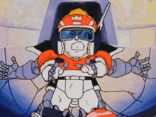 a cartoon character wearing a helmet and sunglasses with the letter i on it