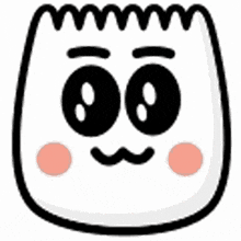 a cartoon drawing of a marshmallow with a mustache , eyes and a smile .