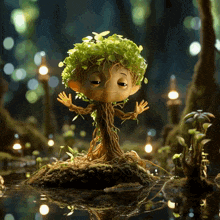 a cartoon tree with roots and leaves on it