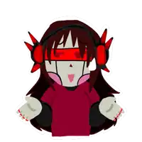a cartoon drawing of a girl wearing headphones and red blindfolds