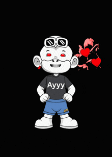 a cartoon character wearing a shirt that says ayyy