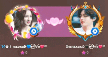 a picture of a woman and a picture of a man in a frame with hearts on them .