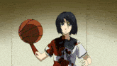 a girl in a bloody shirt holds a basketball in her hand