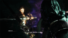 a video game screen shows a man holding a large sword and the words brute force alone does little to impress