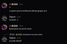 a screenshot of a conversation with j star